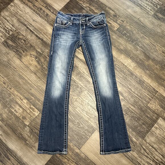Vigoss Blue Jeans The Chelsea Slim Boot Cut Low Rise Size 3/4 33 Y2K Bling - Picture 1 of 10